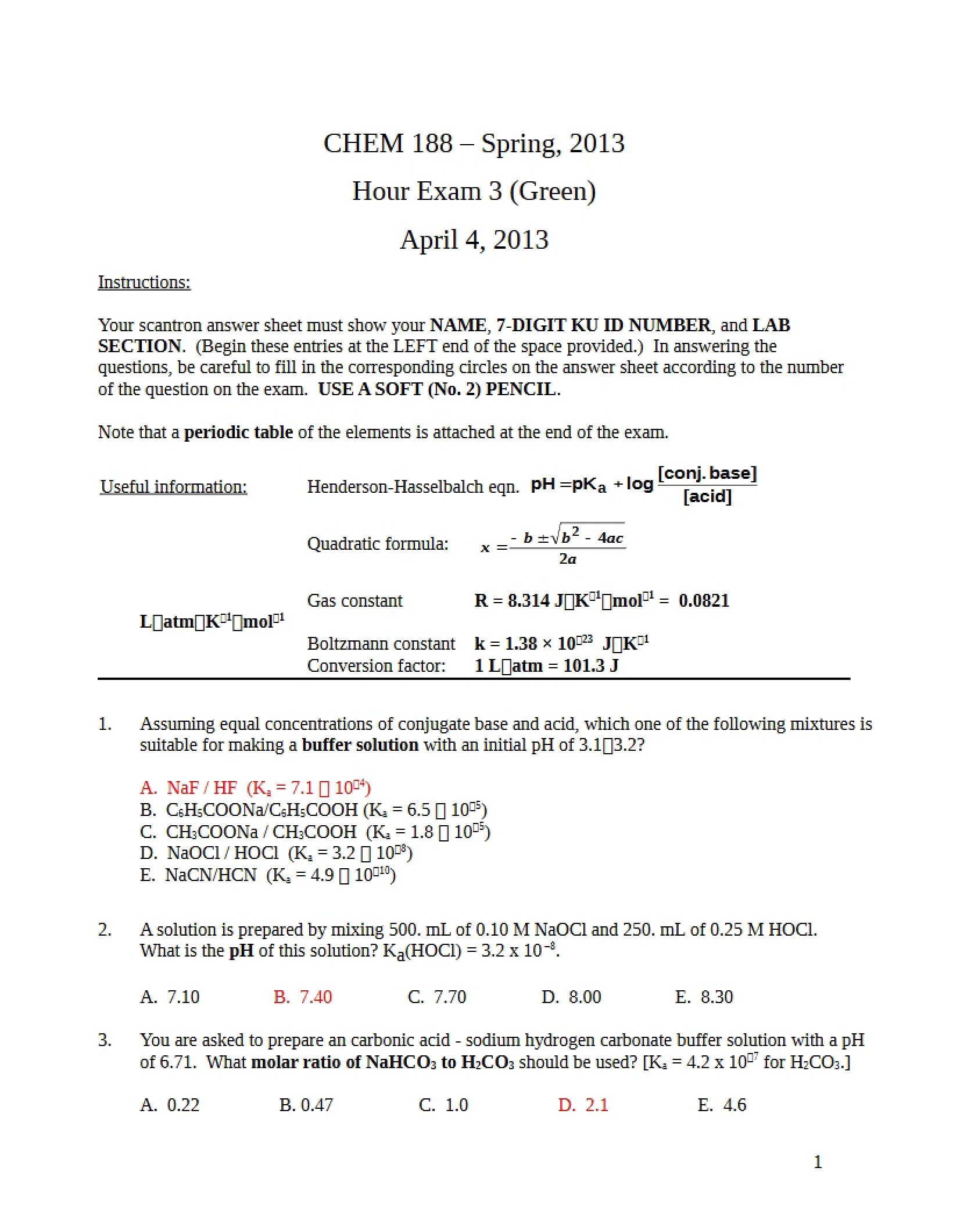 Green Exam Three (2013)