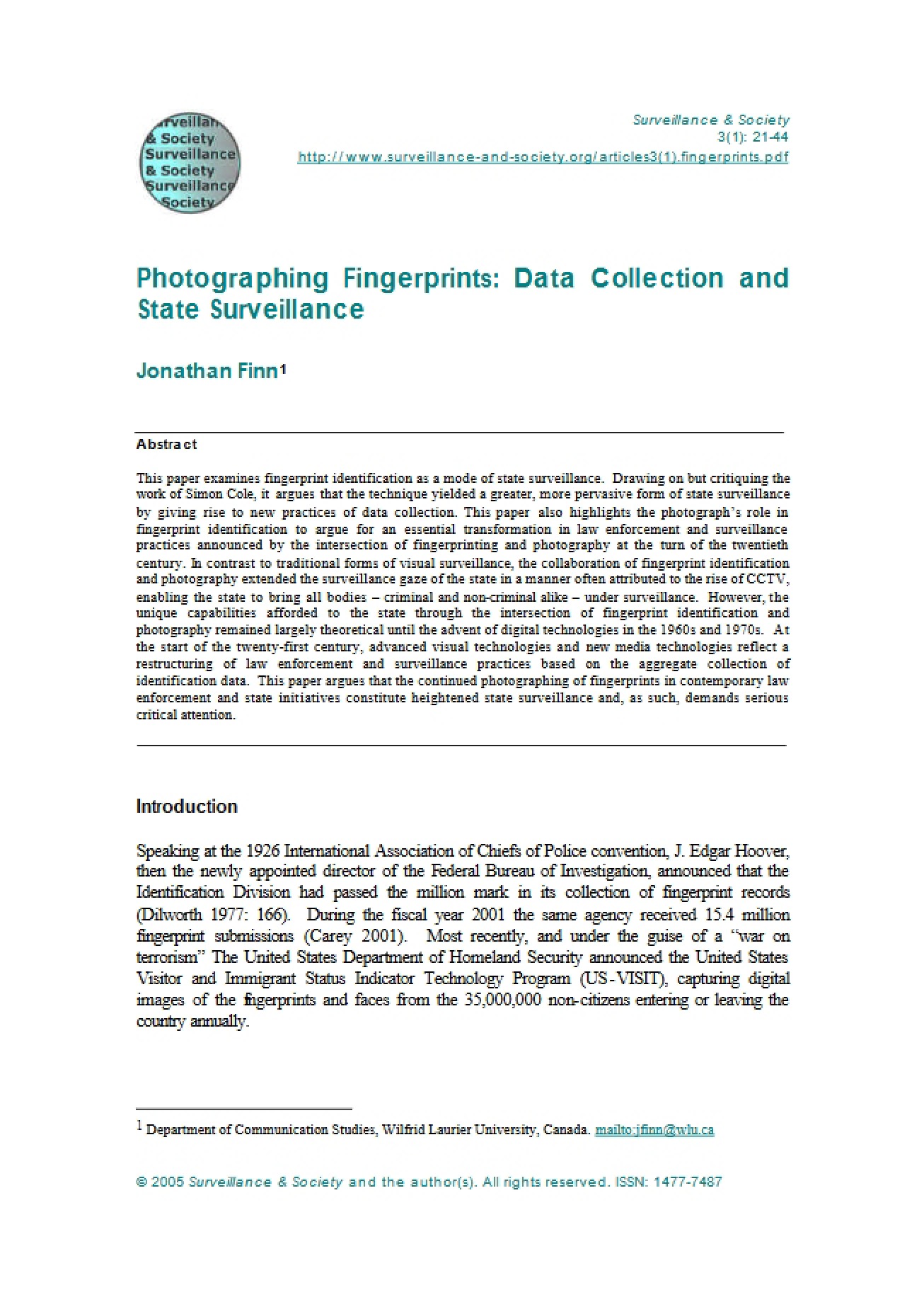 State Surveillance via Fingerprint Photography