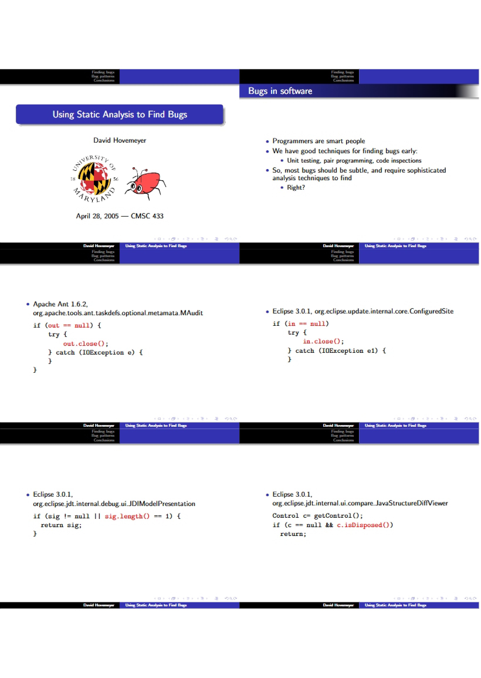 Bug Detection via Static Analysis