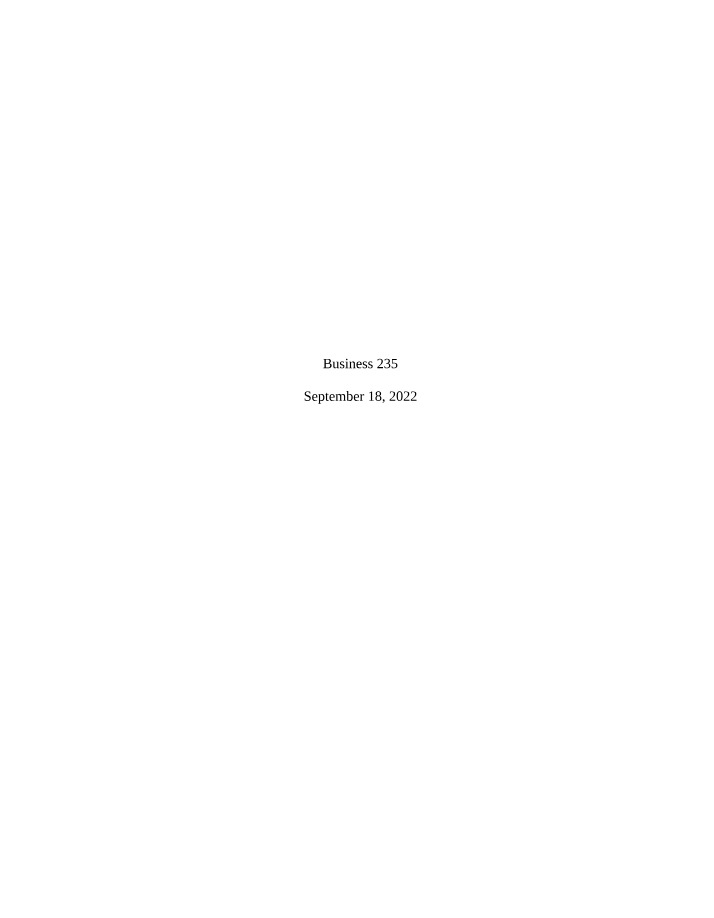 Assignment for Business 235 (September 18, 2022)