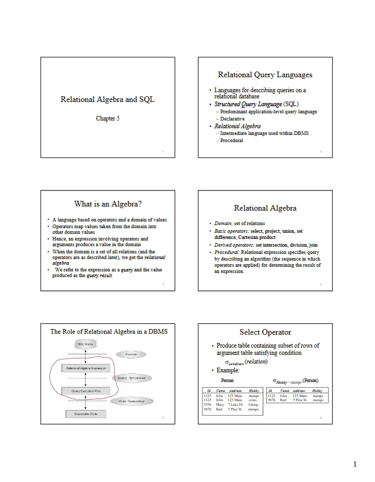 SQL and Relational Algebra