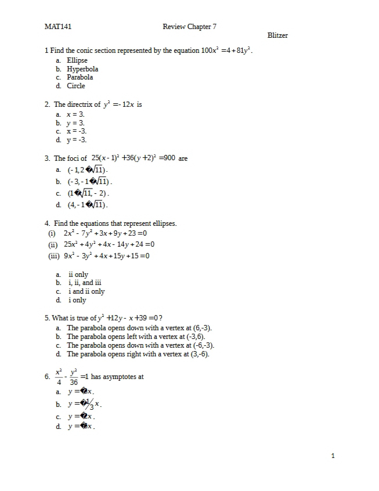 Chapter 7 Review College Algebra