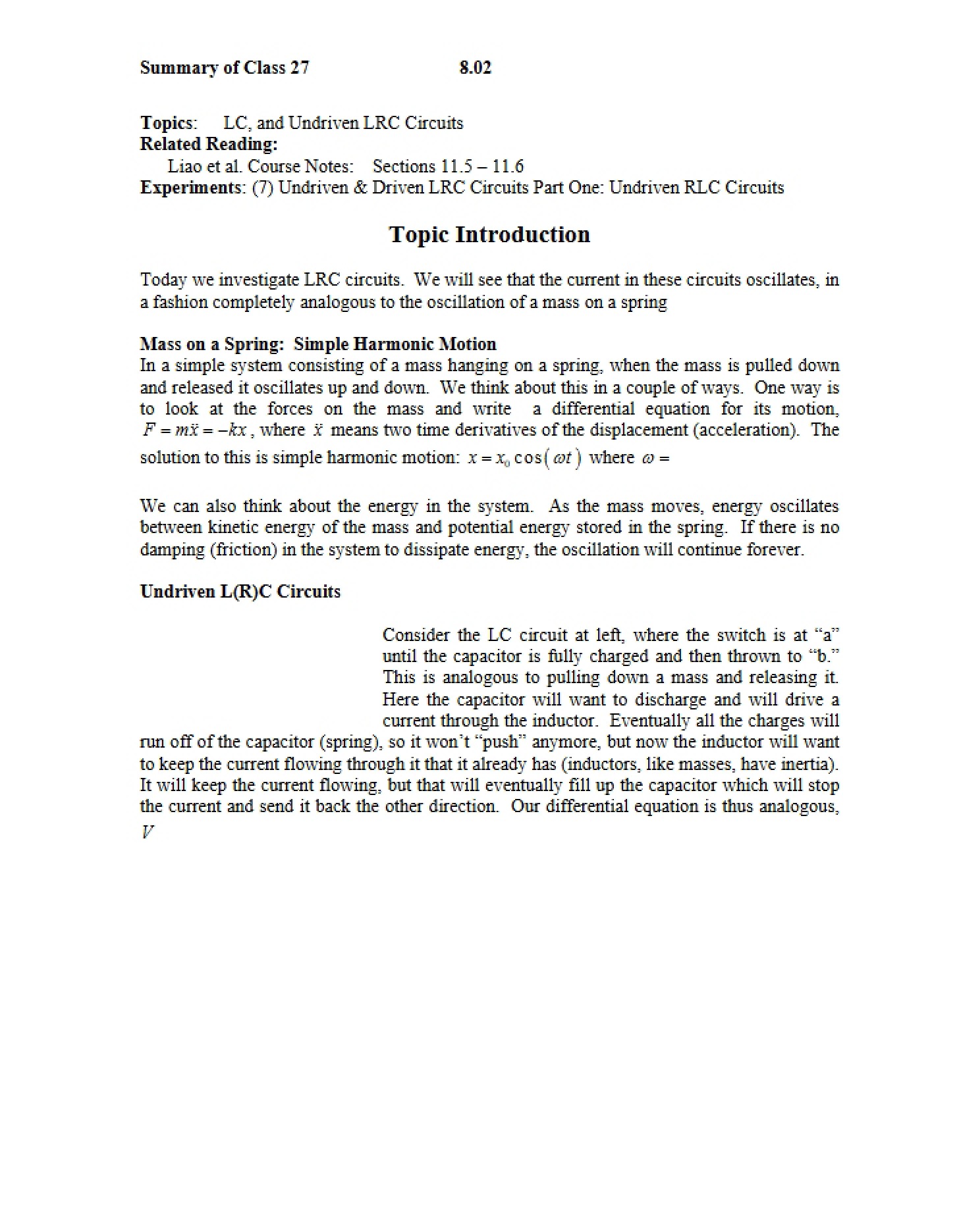 Harmonic Motion (Simple) - 3 Pages