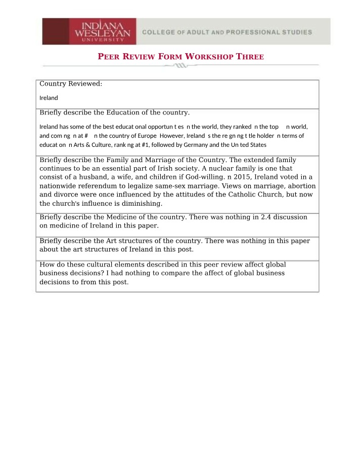 Workshop Three Peer Review Form