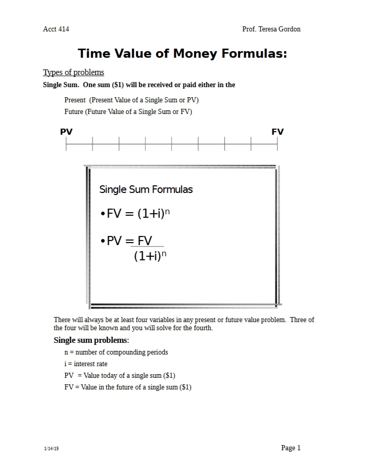 Formulas for Time Value of Money