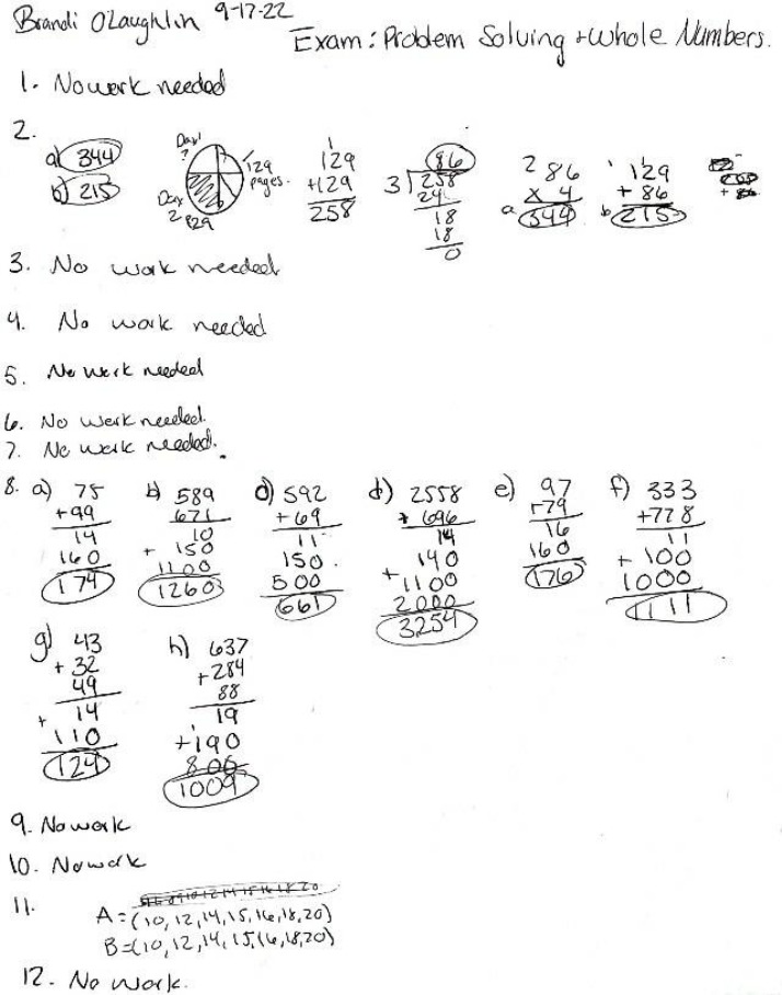 Written Work for Math Exam 1