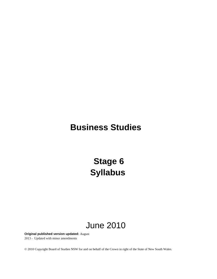 Stage 6 Business Studies Syllabus