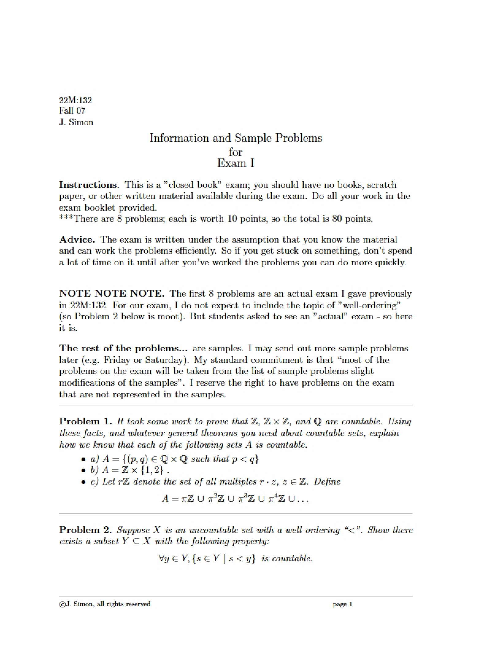 Exam 1 Info and Problem Samples