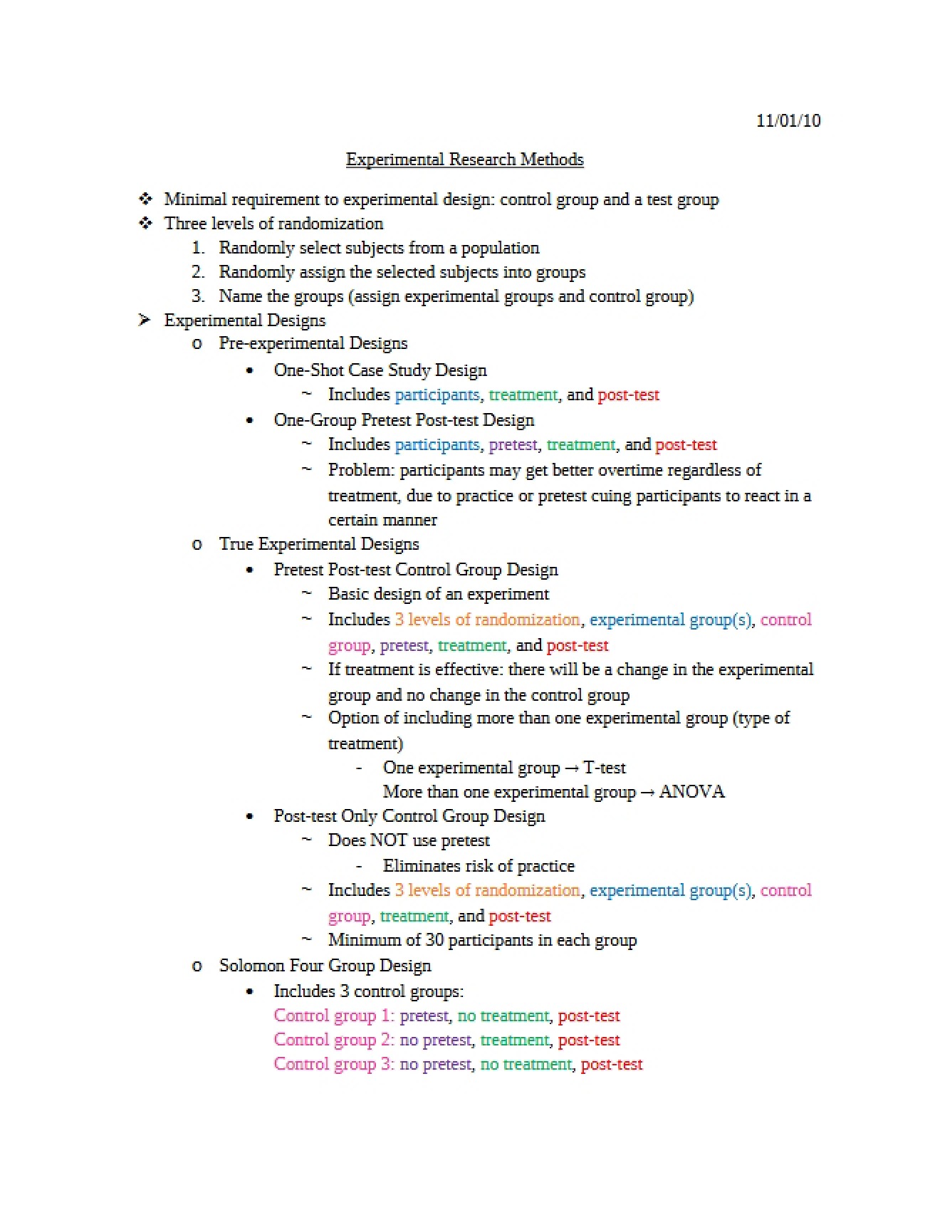 Methods for Experimental Research in Psychology