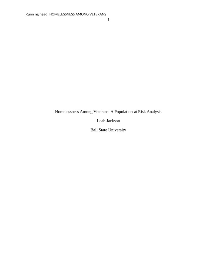 Veterans and Homelessness