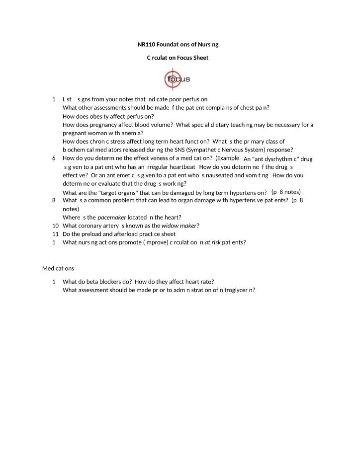Nursing Foundations - Assessment of Perfusion and Obesity