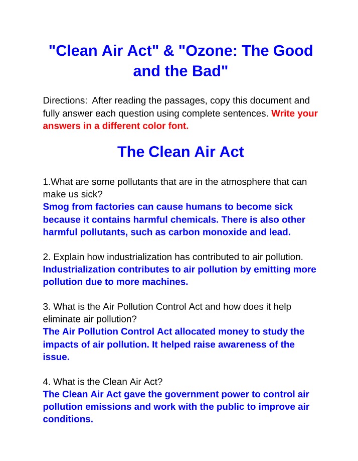Clean Air Act and Ozone - Causes and Impacts