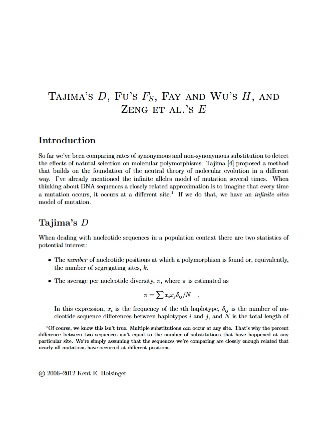Lecture Notes on Population Genetics