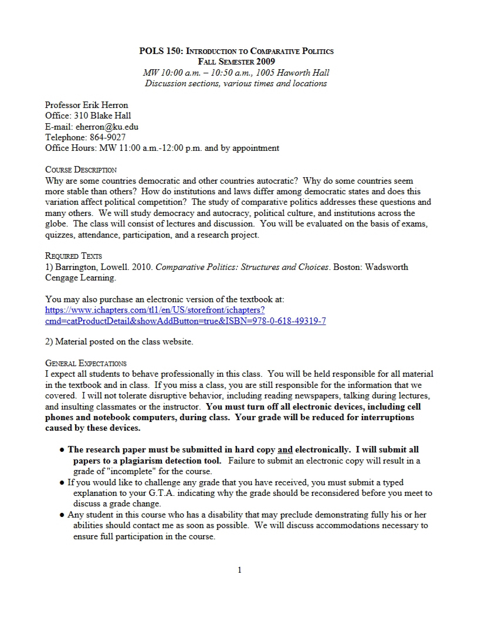 Course Outline POLS 150