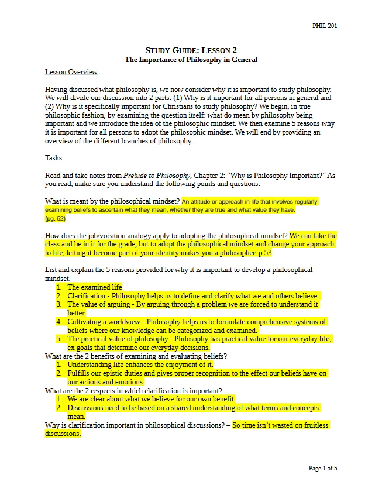 Study Guide for the Second Lesson in Philosophy
