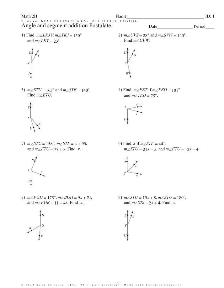 Postulate for Angle and Segment Addition