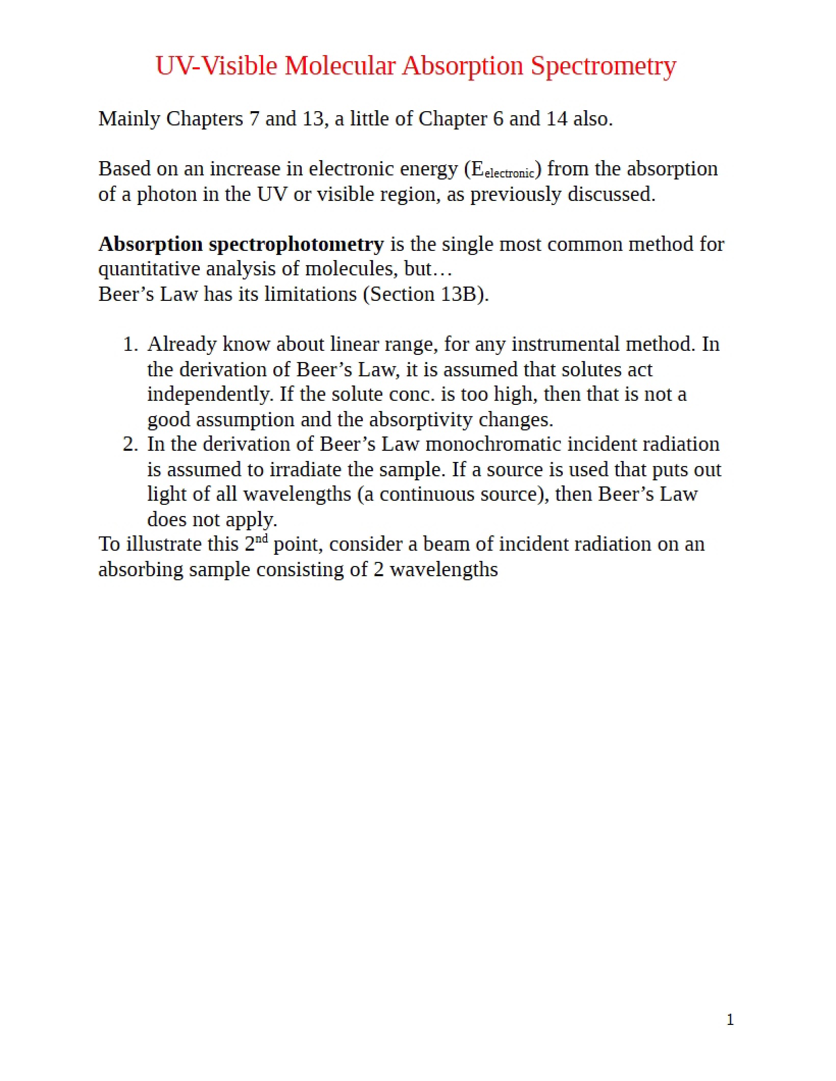 Molecular Absorption Spectrometry UV-Visible