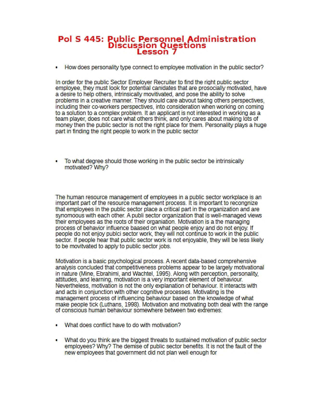 Questions for Discussion (Lesson 7)