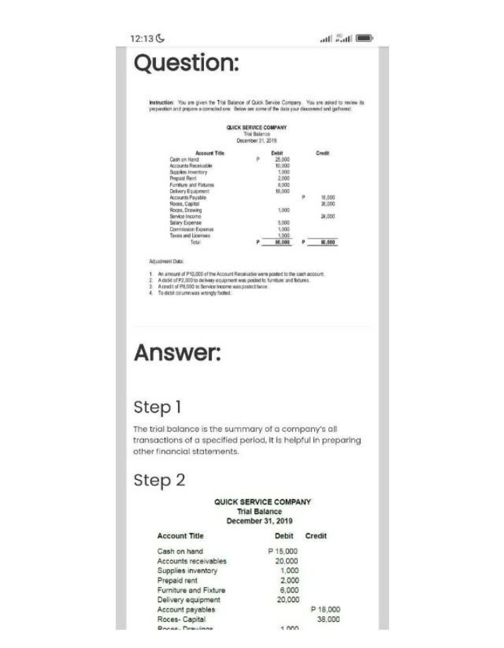 Trial Balance Review and Correction for Quick Service Company