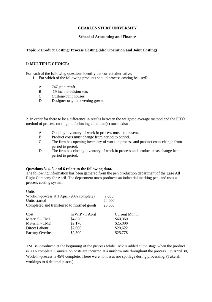 Worksheet for Topic 5