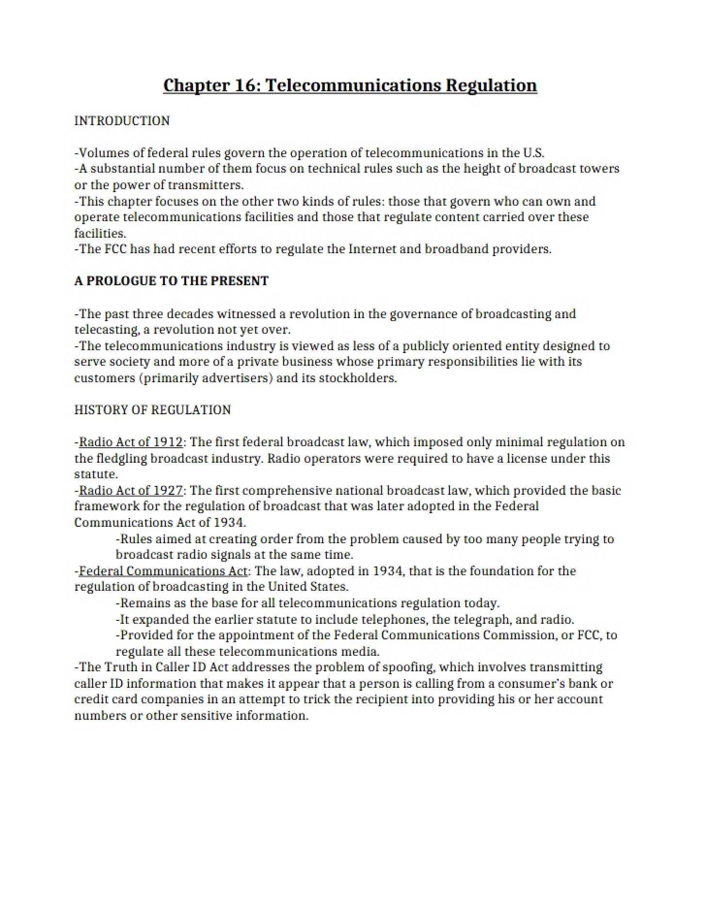 Telecommunications Law and Policy (Chapter 16)
