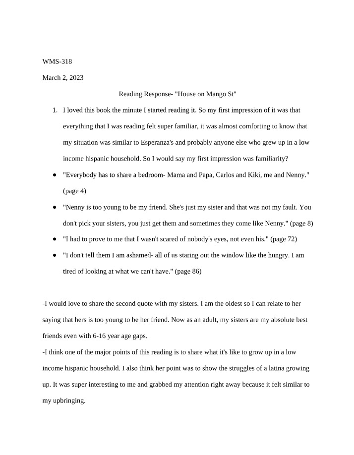 WMS 318 Reading Response