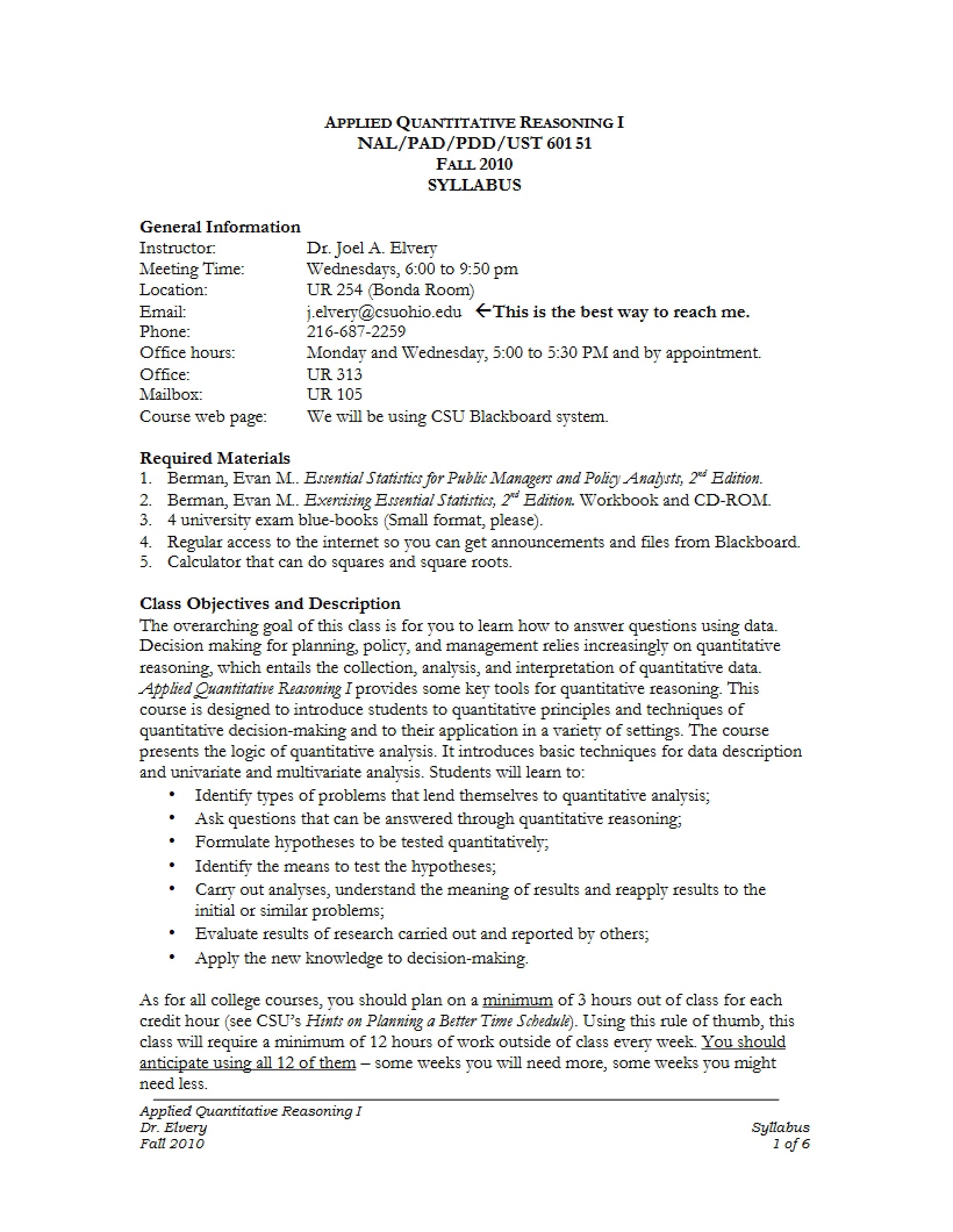 Syllabus for Quant Reasoning