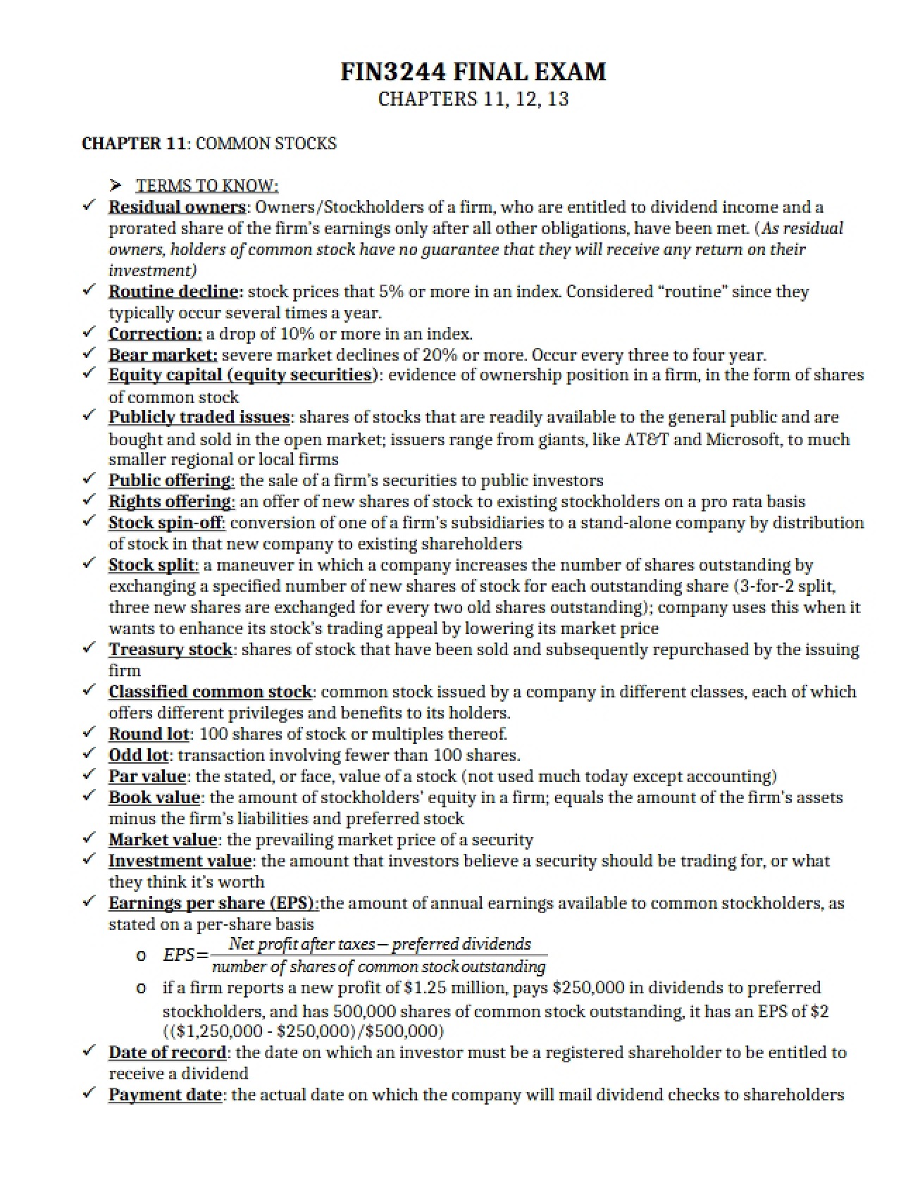Financial Markets Final Examination Overview