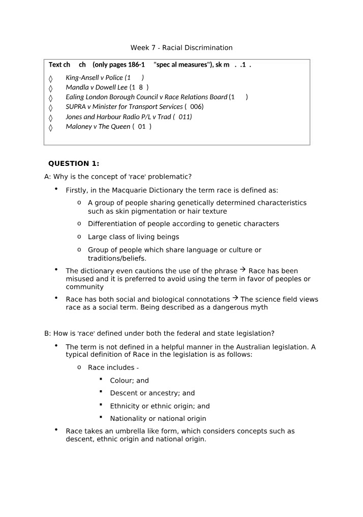 Racial Discrimination - Week 7