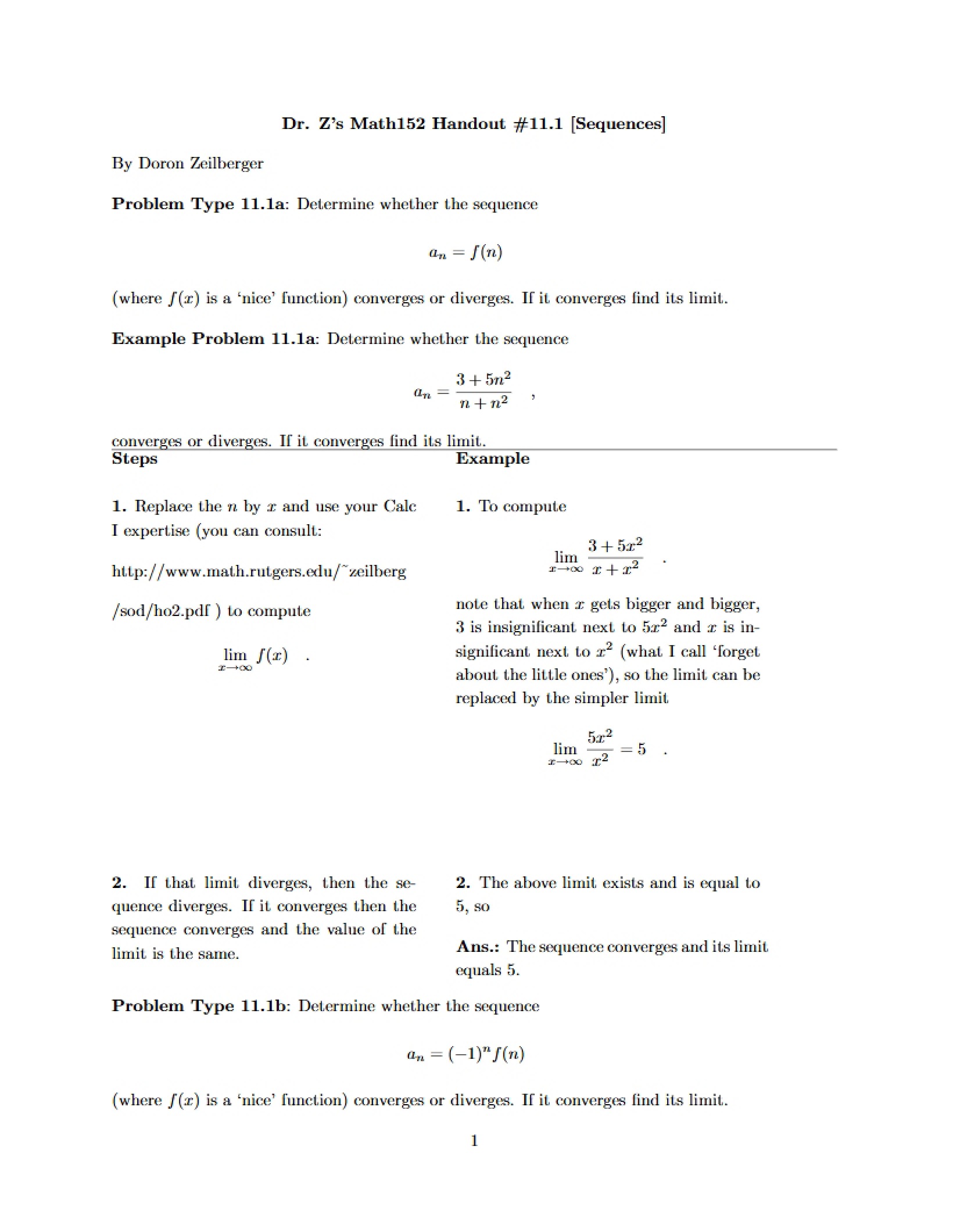 Handout Eleven for MTH 152