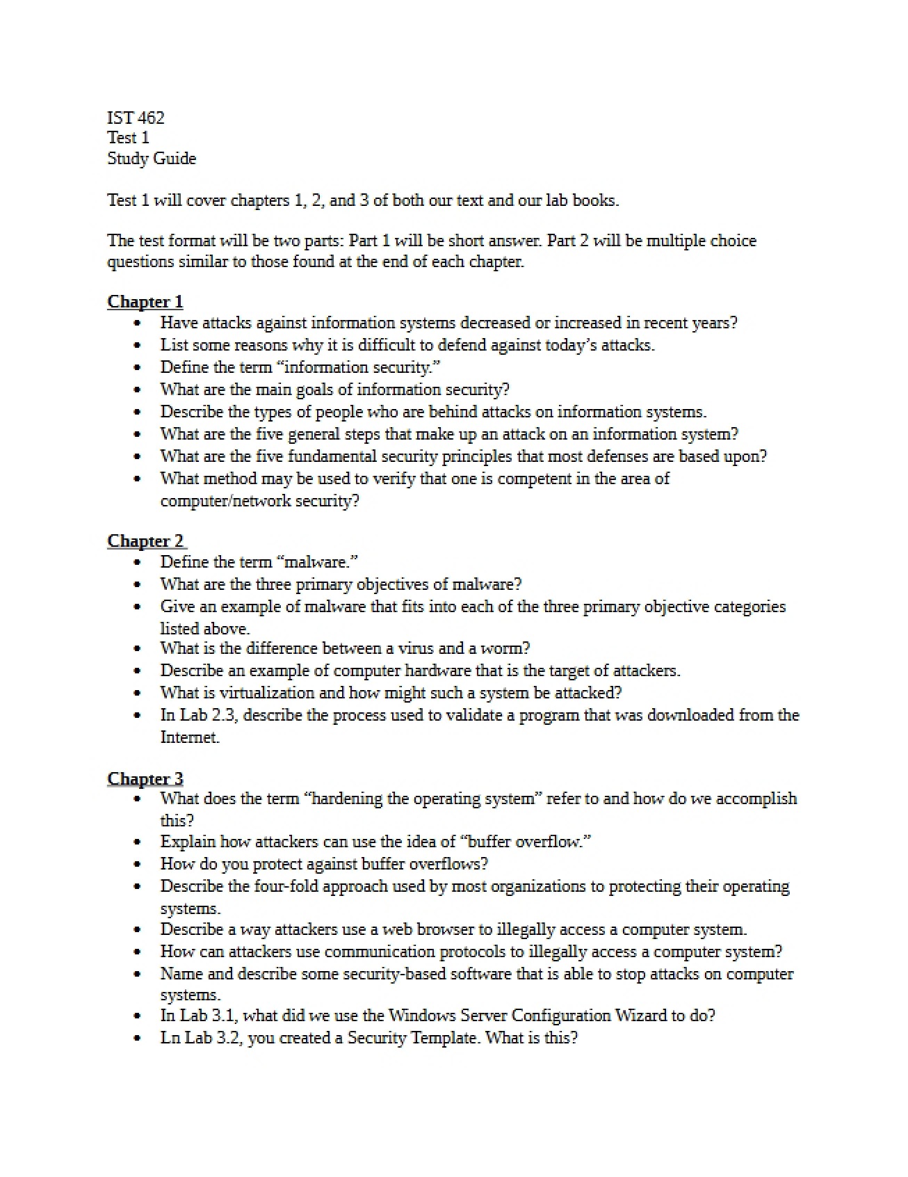 Study Guide for First Test
