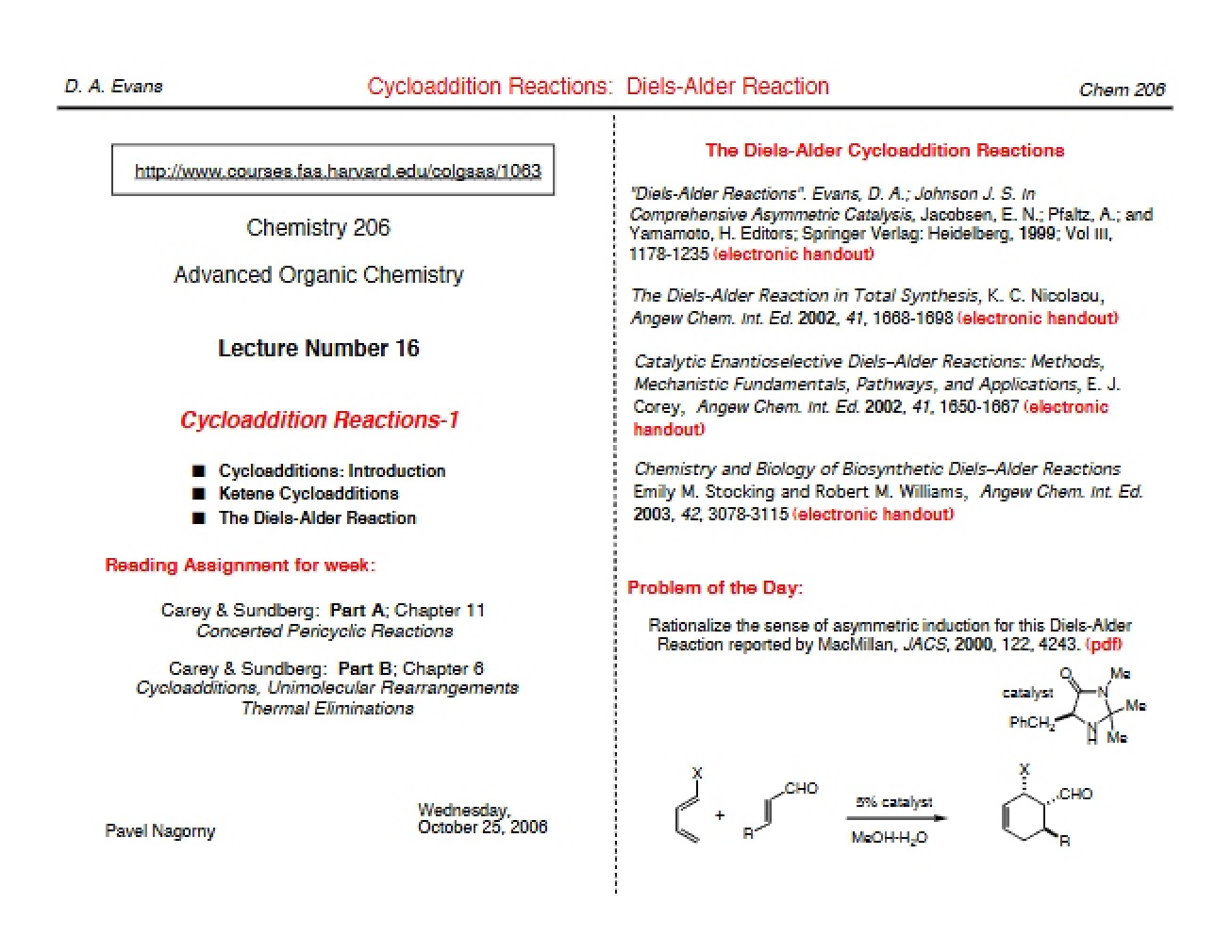 Sixteenth Lecture for Advanced Organic Chemistry