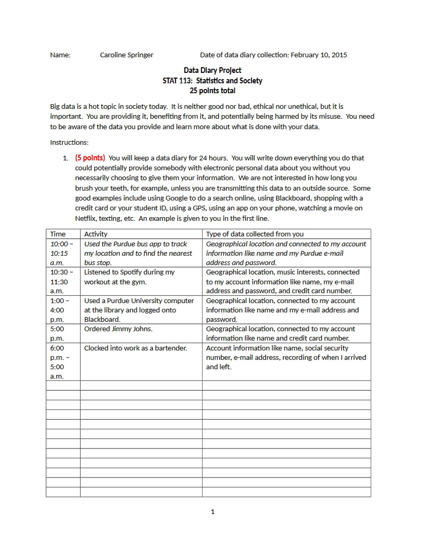 Project Data Diary