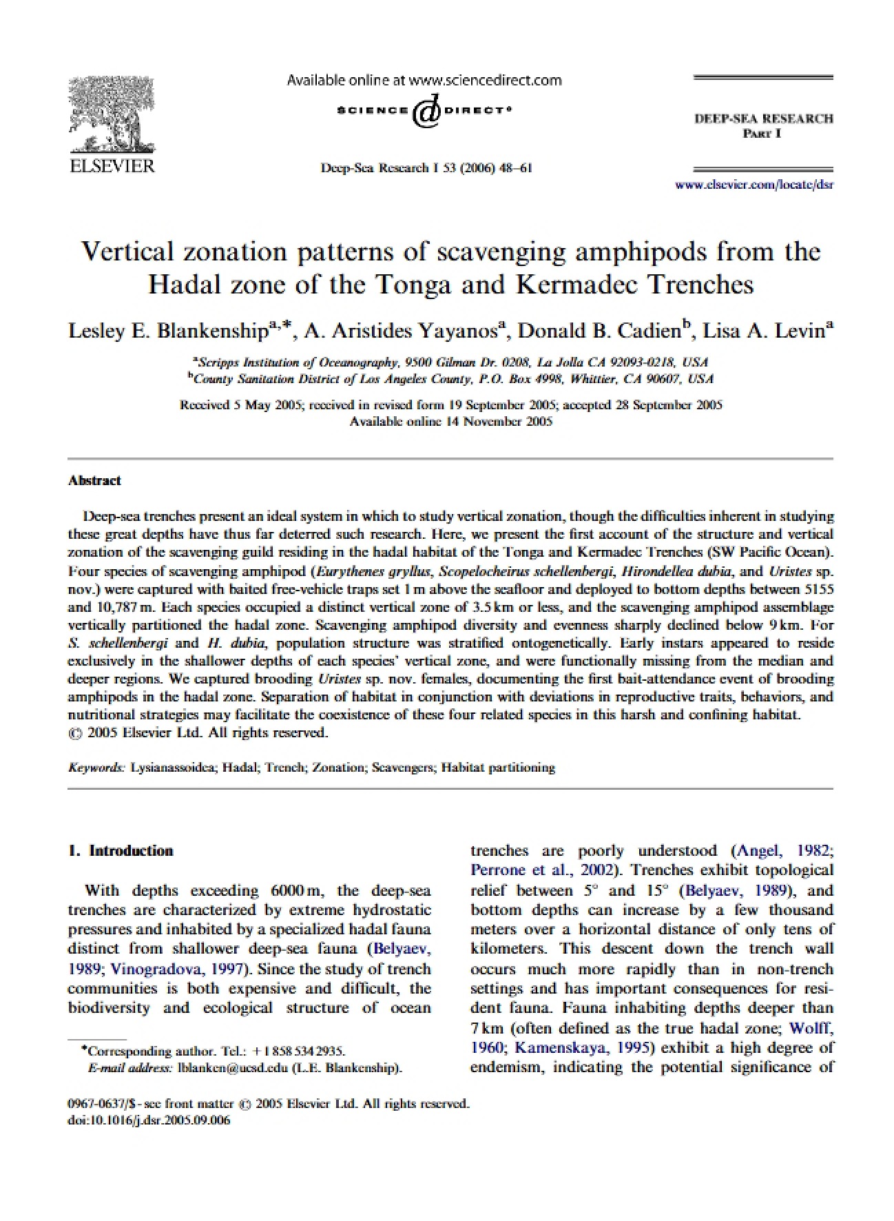 Scavenging Amphipods: Vertical Zonation