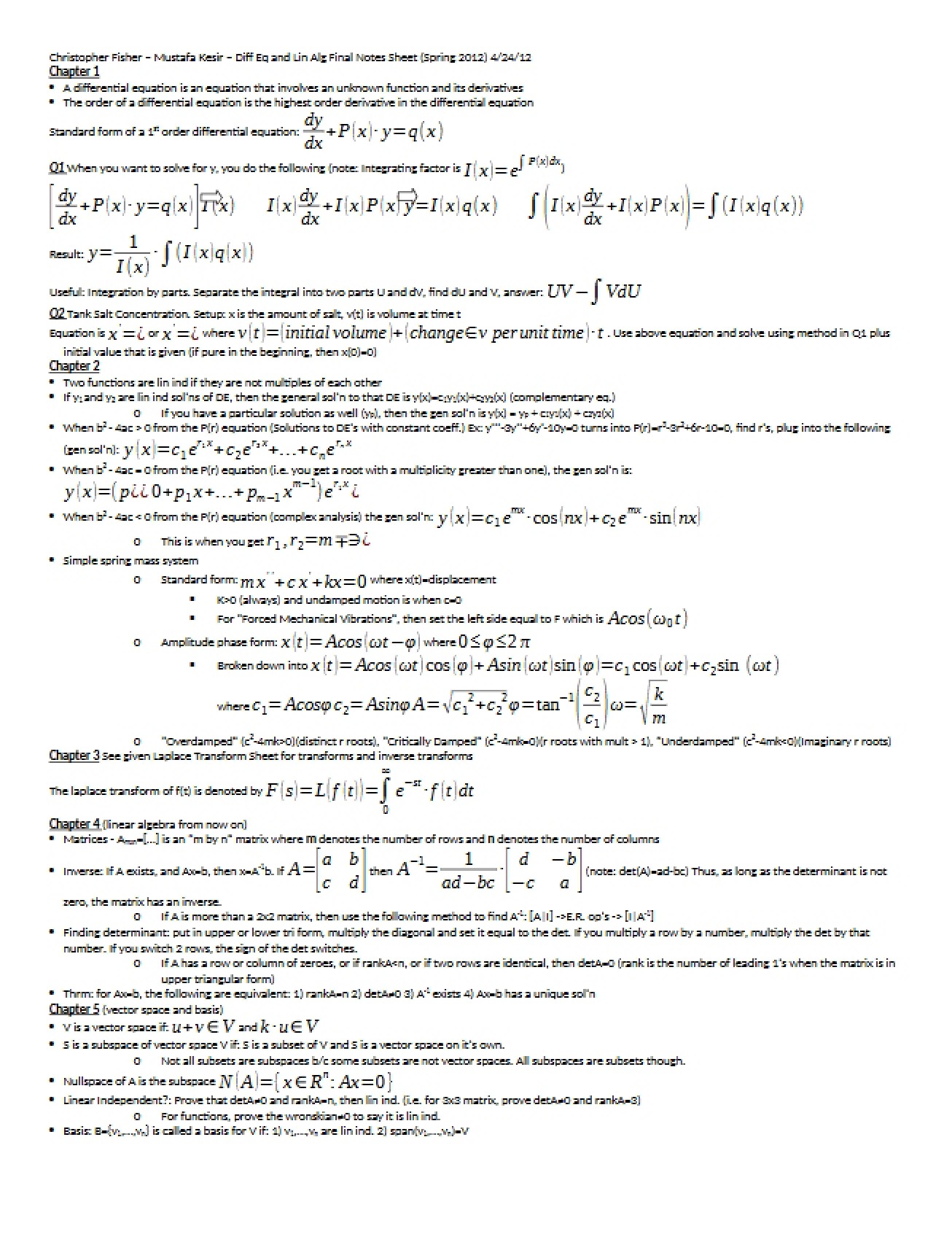 Diff Eq Chapter One
