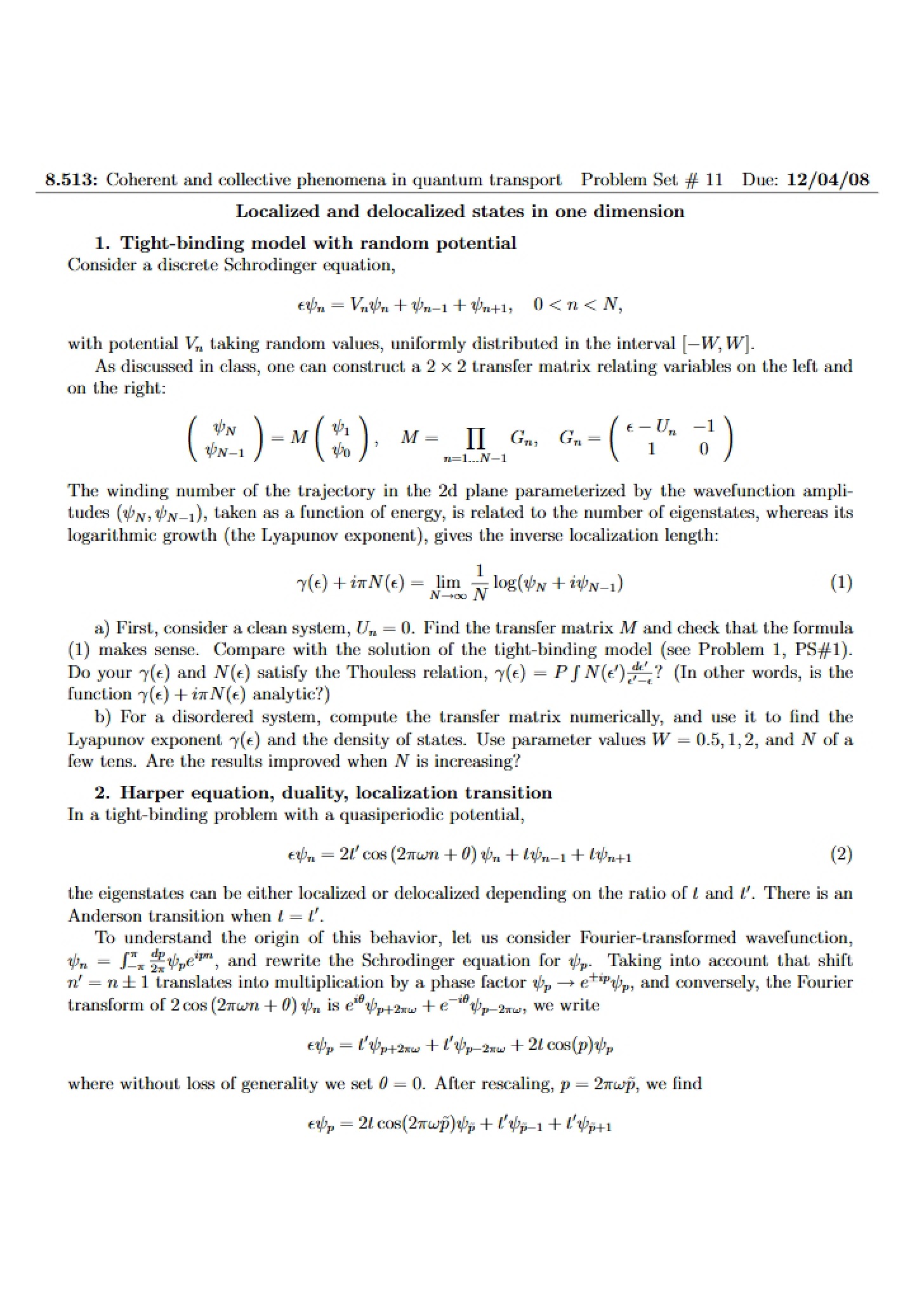 Eleventh Homework Set