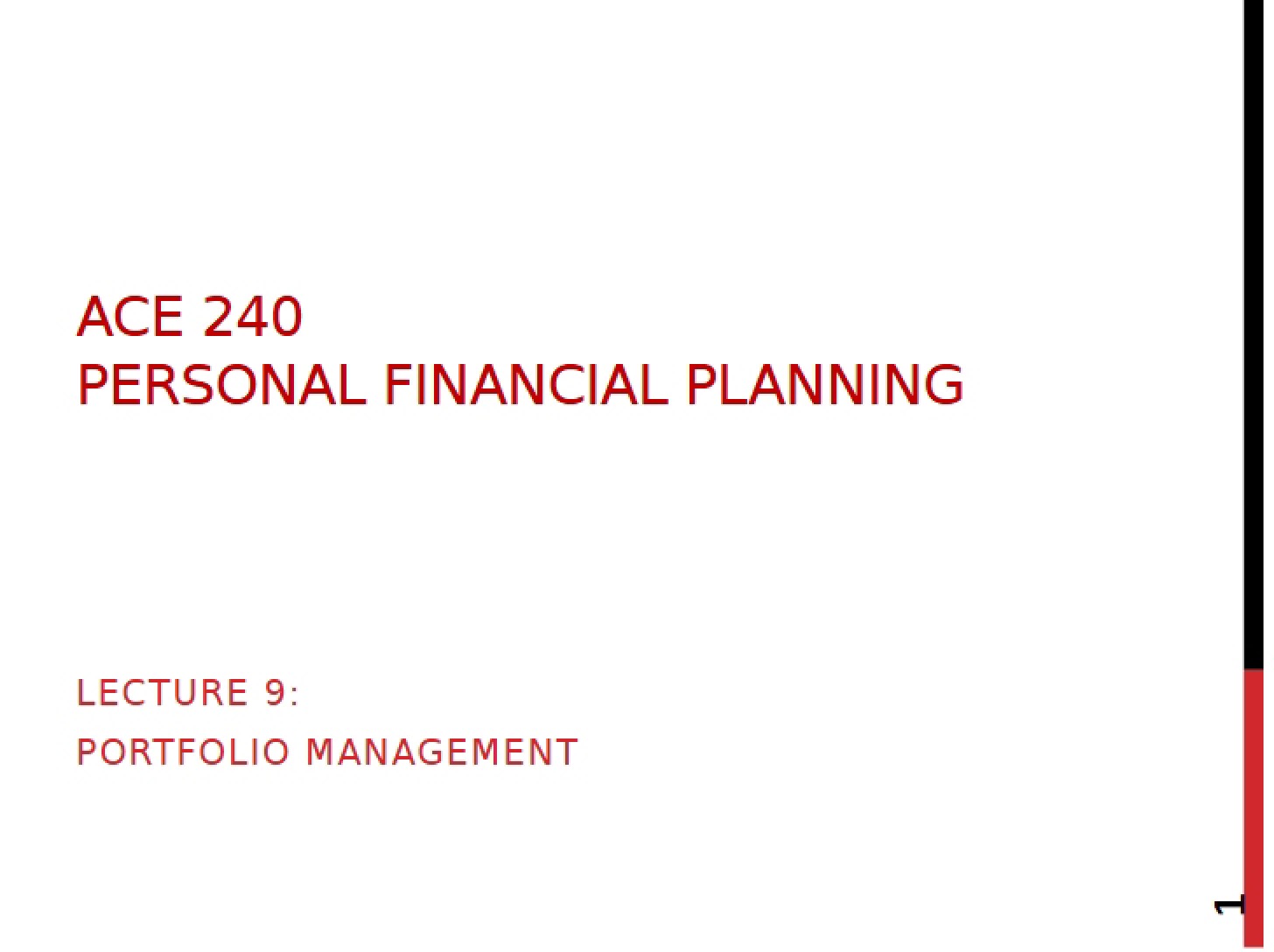 Management of Portfolios Lecture 9