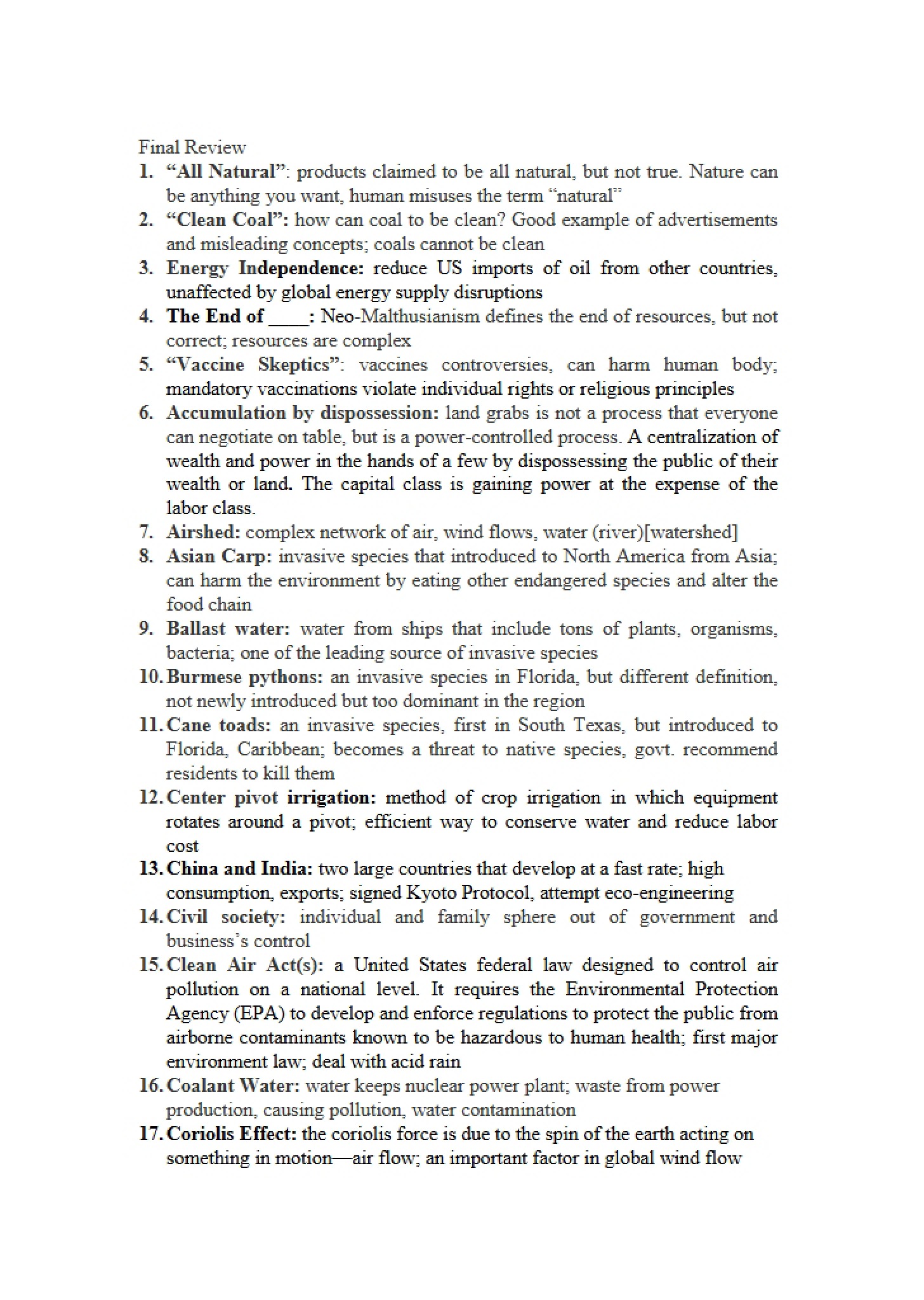 Review for Final General Education Exam
