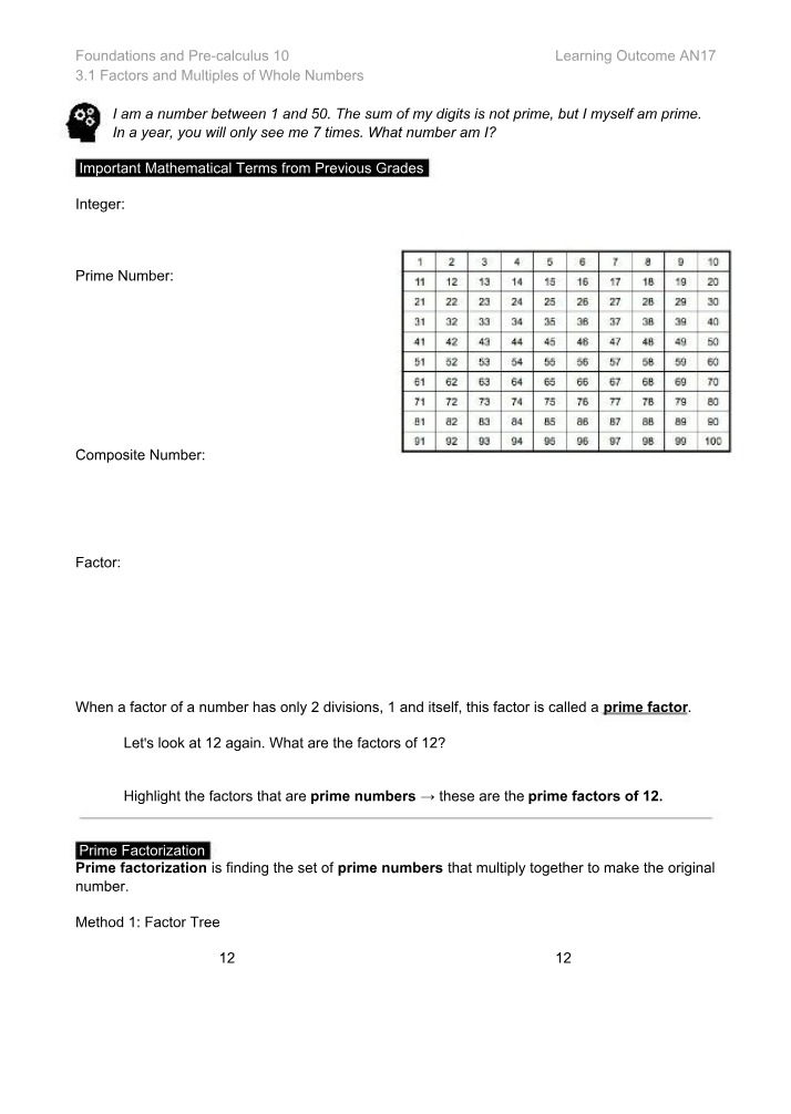 Whole Numbers - Factors and Multiples