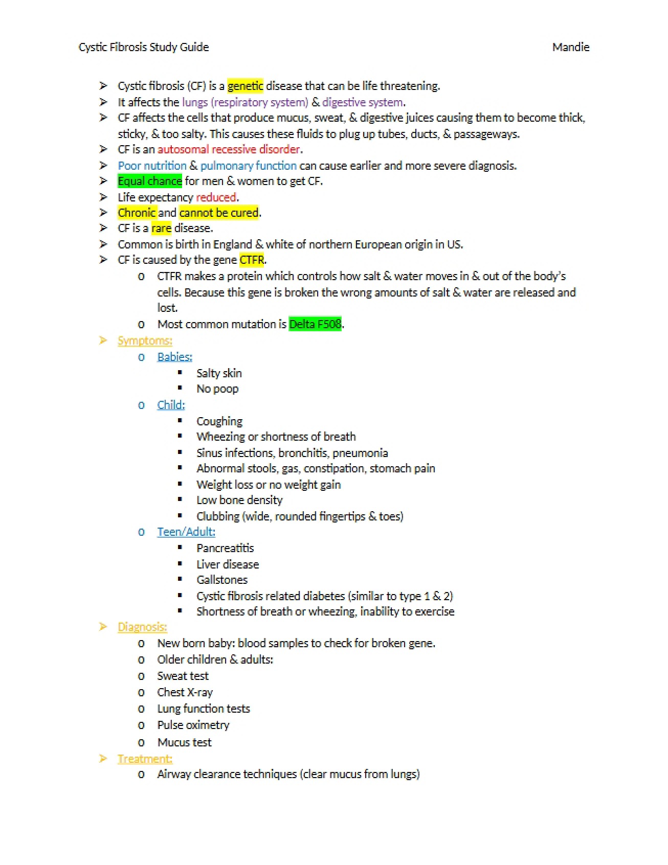 Guide for Cystic Fibrosis Study