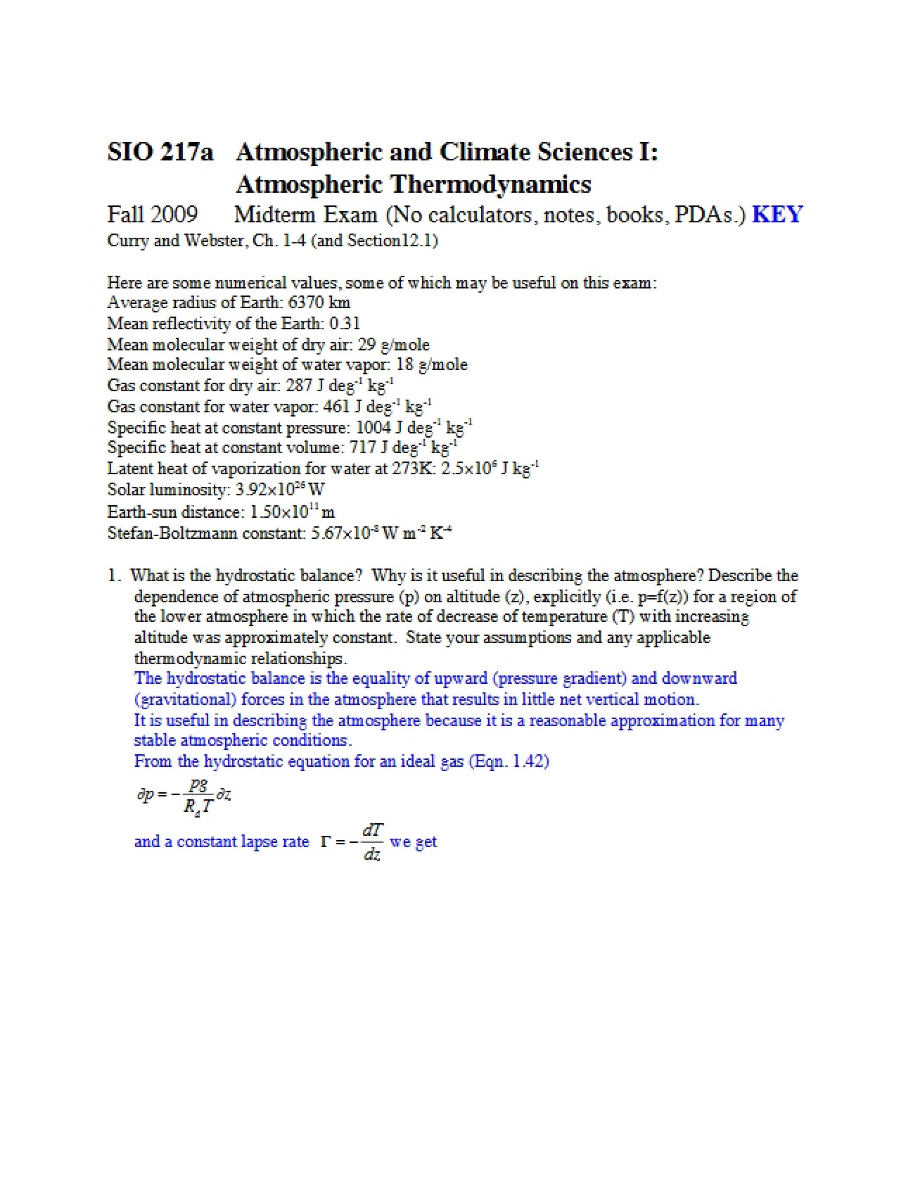 Climate Sciences I Assessment 1