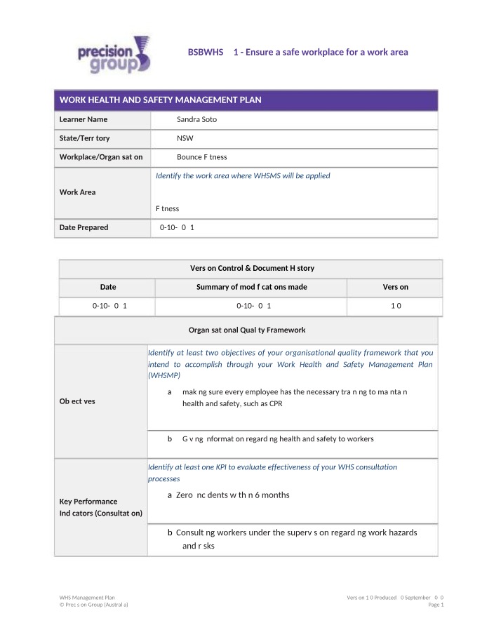 WHS Management Plan Final