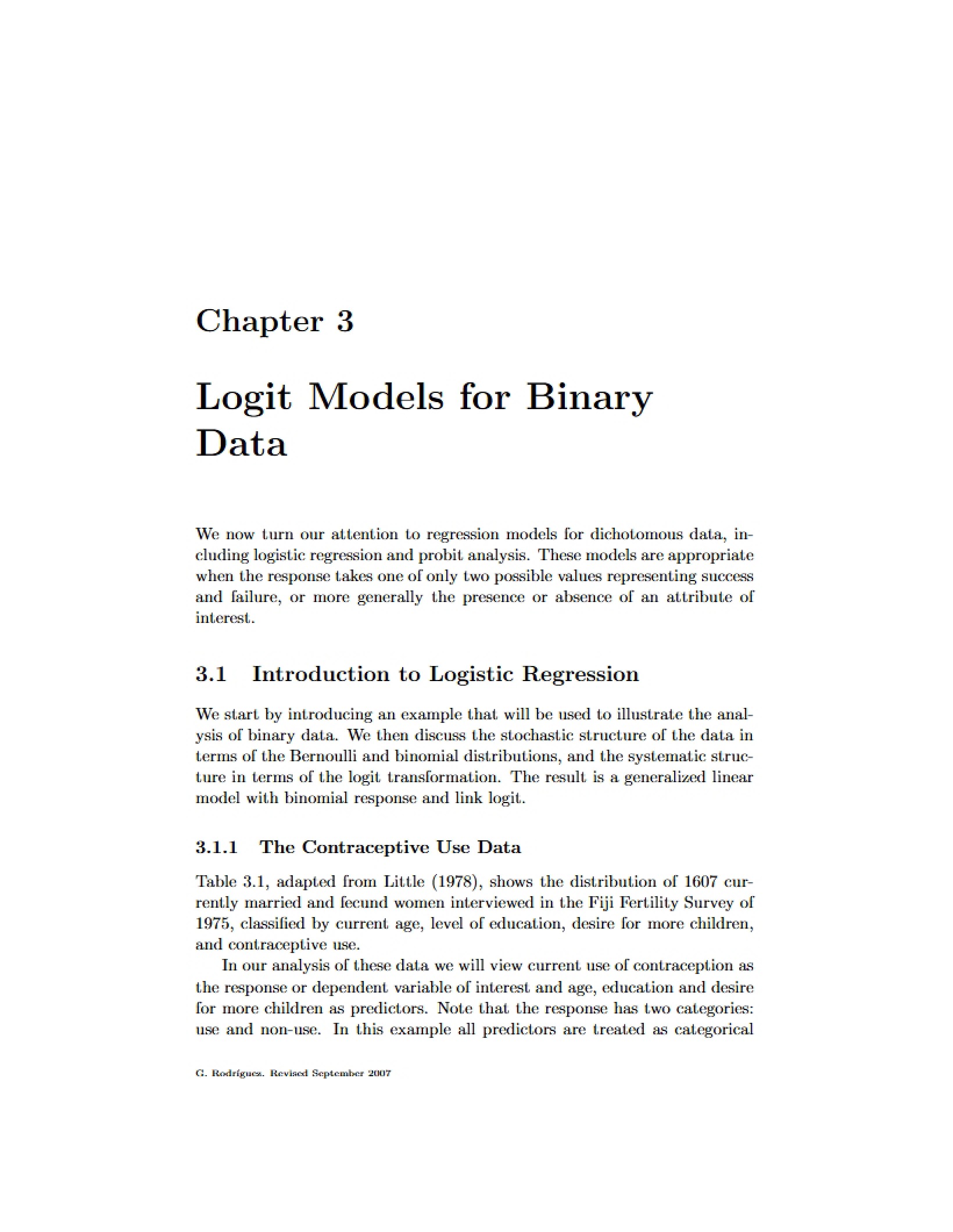 Binary Data Logit Models