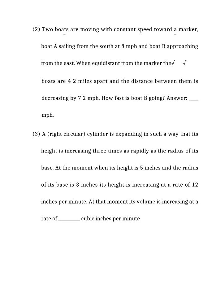 Problems on Related Rates