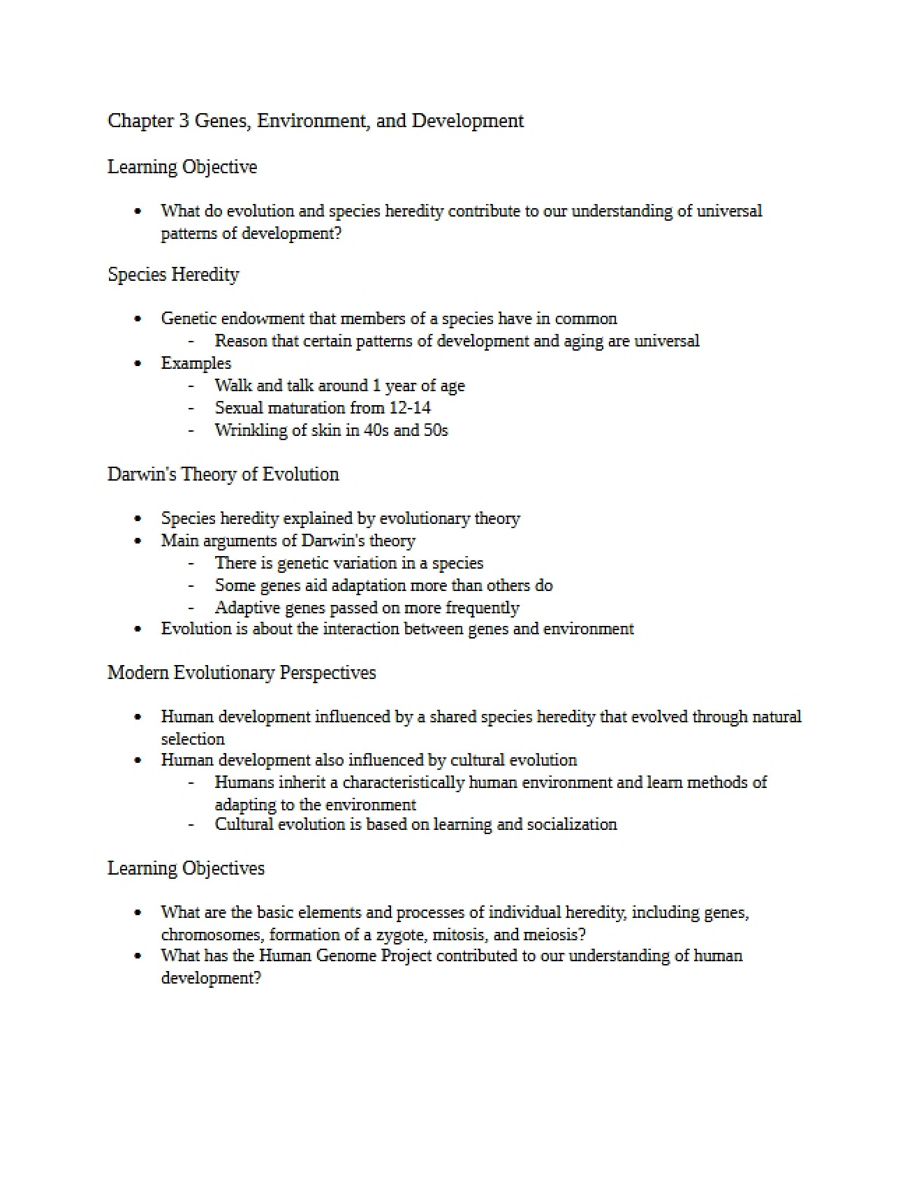 Development, Environment, and Genes (Ch 3)