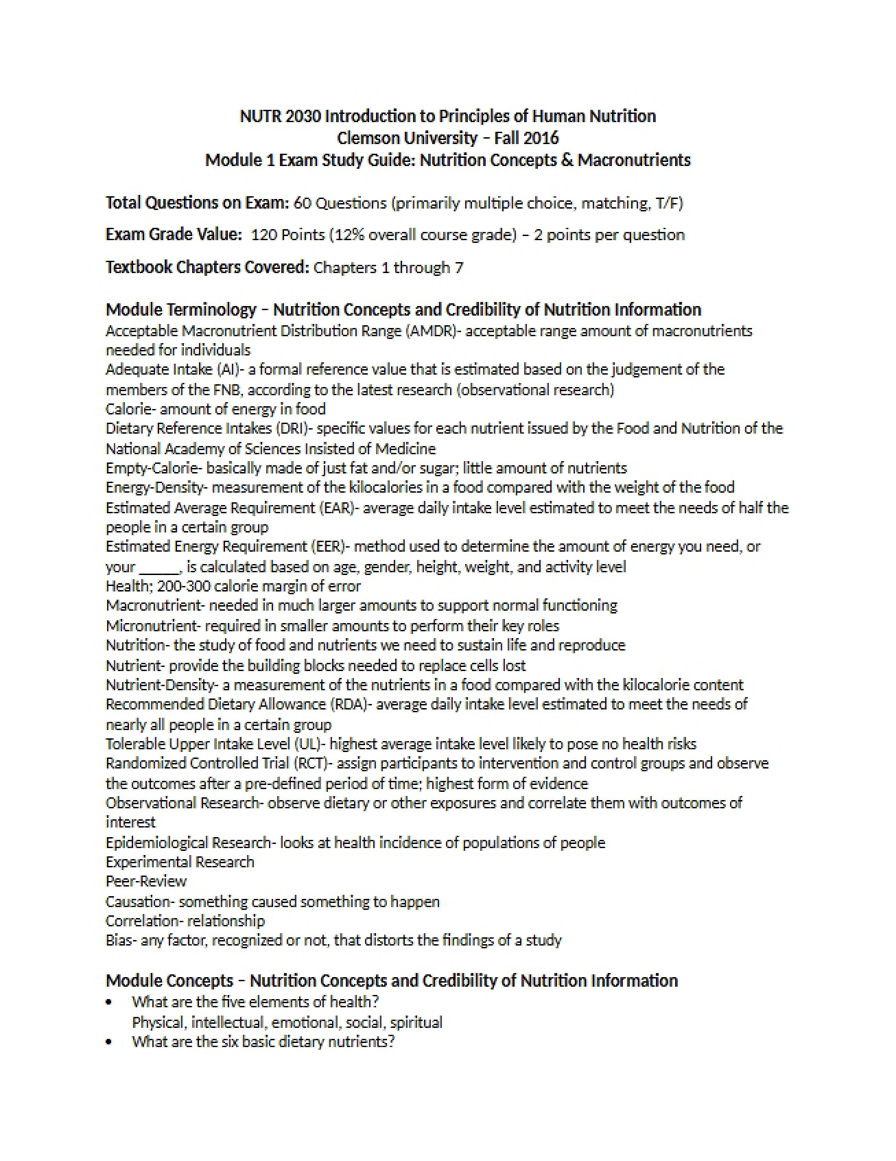 Guide for Module One Examination
