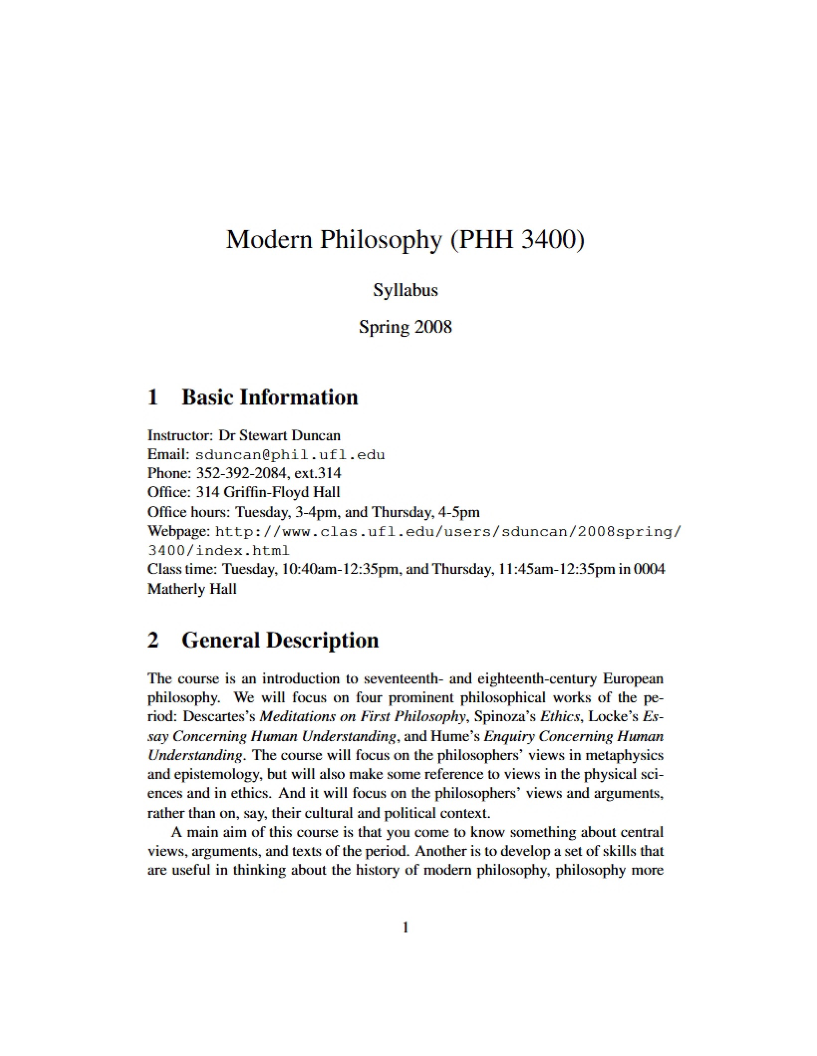 Syllabus for Modern Philosophy