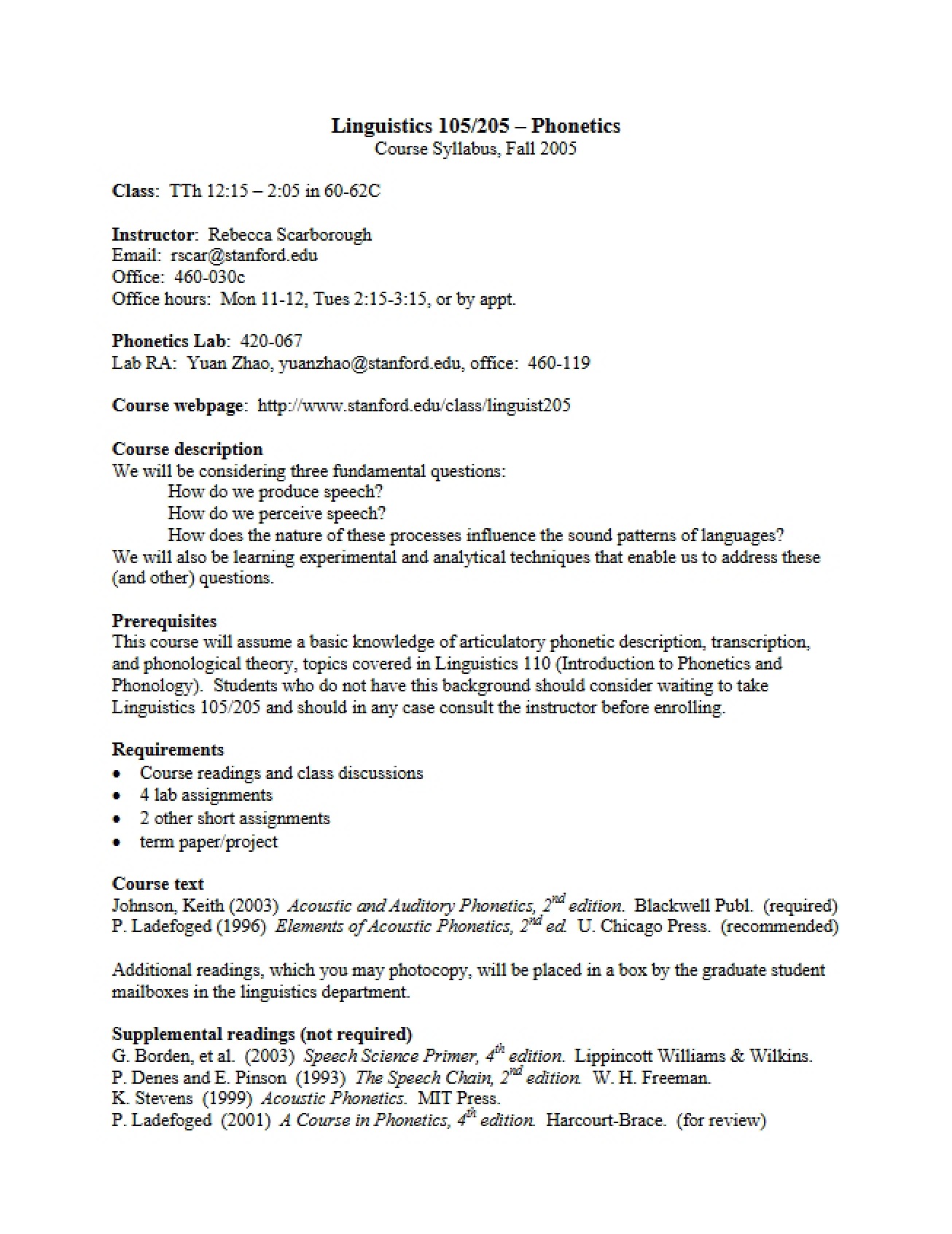 Phonetics Course Syllabus