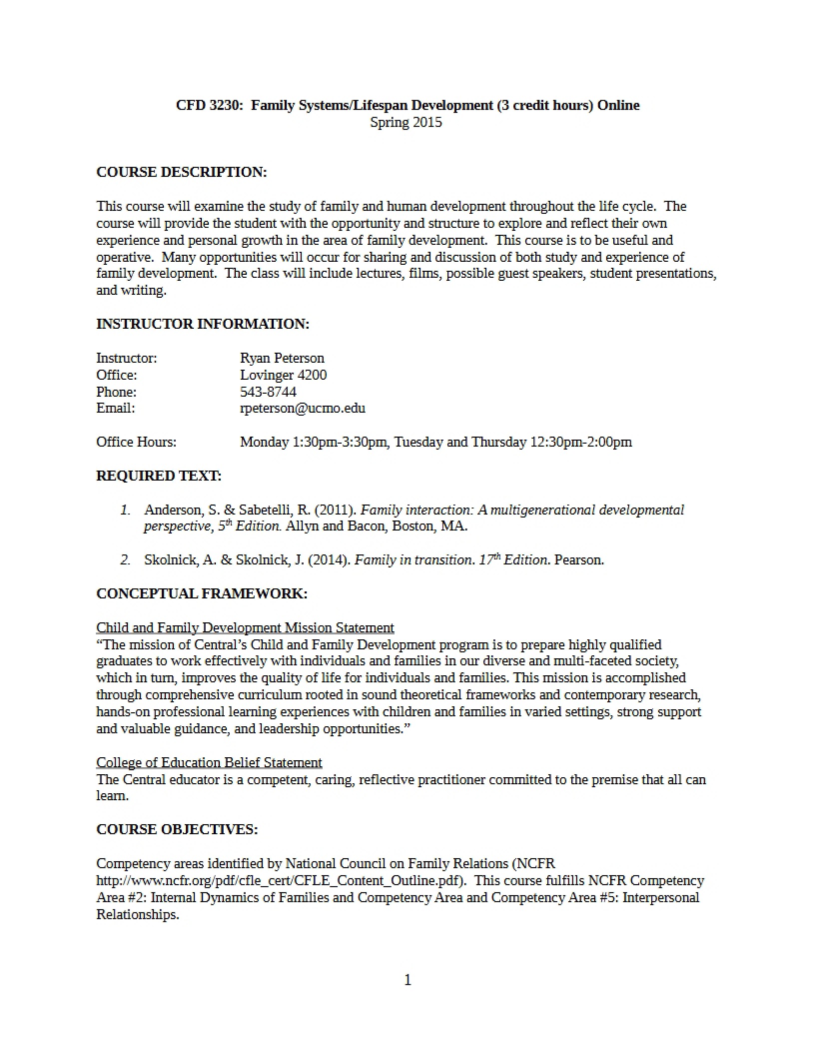 Family Systems Online Course Documents (Spring 2015)