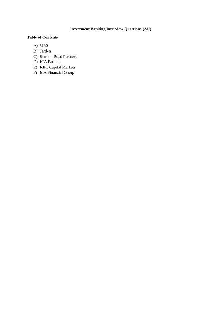 Interview Questions for Investment Banking (Australia)